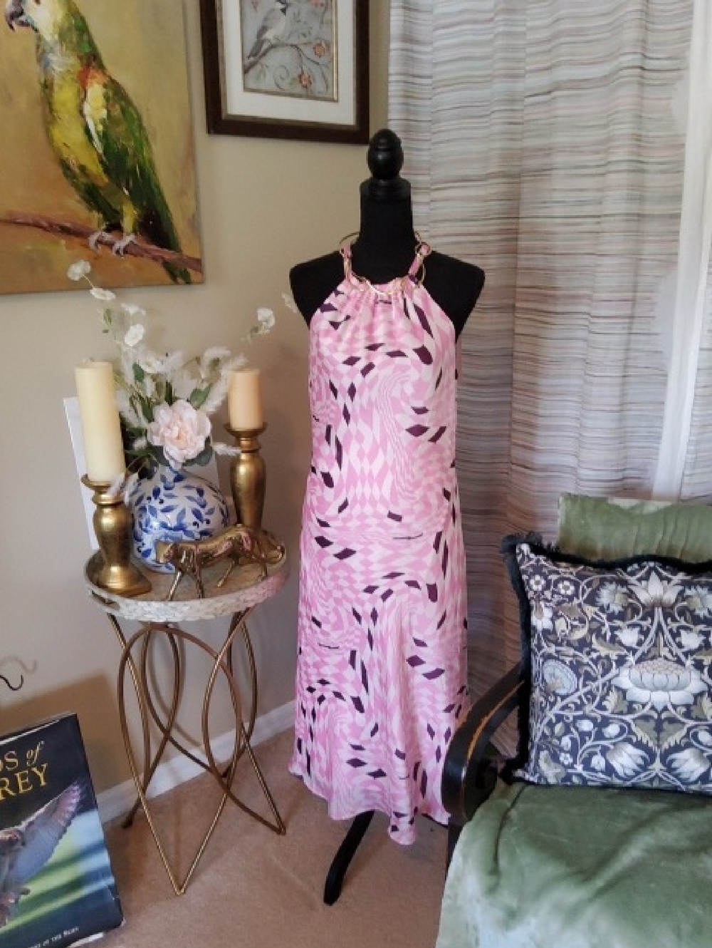 BCBGeneration Pink Geometric Halter Maxi Dress